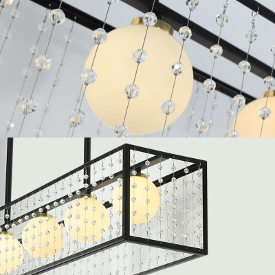 5 Lights Orb Island Light with Crystal Beads Traditional Glass Hanging Light in Black for Cafe