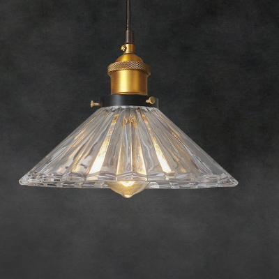 Conical Shade Hallway Pendant Light with Pulley Clear/Smoke Gray Glass Vintage Style Ceiling Light