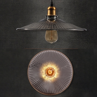 Vintage Style Brass Hanging Lamp Cone Shade 1 Light Fluted Glass Pendant Lamp for Restaurant