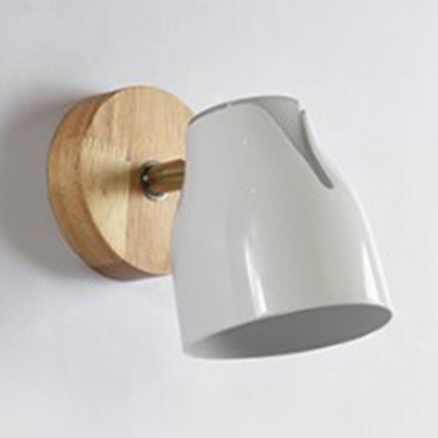 Rotatable Nordic Green/White Sconce Light Bowl Shade One Light Wood LED Wall Lamp for Bedroom