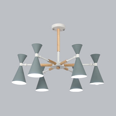 6 Lights Hourglass Hanging Light Modern Metal Pendant Light in Green/Gray/Pink/Blue for Bedroom