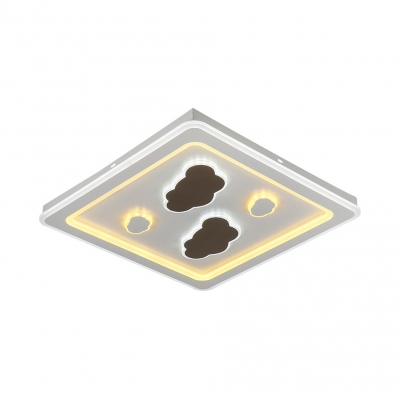 Acrylic Cloud Square Ceiling Light Nordic Style Step Dimming Ceiling Lamp in White for Kid Bedroom