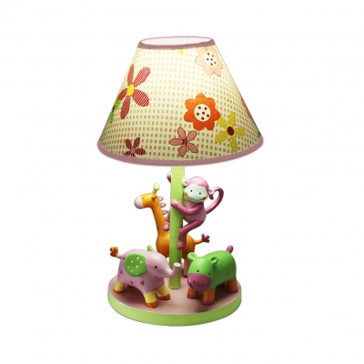 Animal Girl Bedroom Reading Light with Flower Wood 1 Light Cartoon Desk Light in Pink