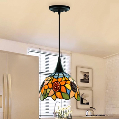 Beads/Flower/Victorian Pendant Light 1 Light 8 Inch Rustic Style Stained Glass Hanging Light for Cafe