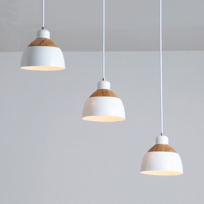 Black/Gray/White Bowl Pendant Light 3 Lights Nordic Style Wood & Metal Island Lamp for Hotel