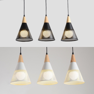 Black/White Cone Ceiling Light 3 Lights Nordic Style Metal Suspension Light for Dining Room