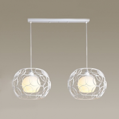 Black/White Hollow Globe Pendant Light 2 Lights Simple Style Metal Hanging Light for Restaurant