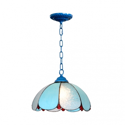 Blue Petal Pendant Light 1 Light Tiffany Style Glass Ceiling Lamp for Living Room