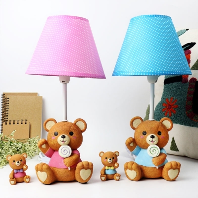 Blue/Pink Toy Bear Desk Light 1 Light Lovely Resin Dimmable Eye-Caring Plug In Desk Lamp for Baby Room