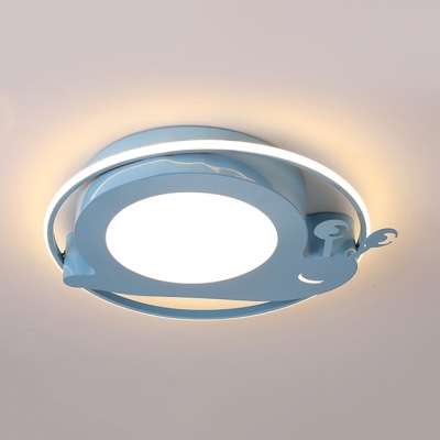 Blue/Pink/White Ceiling Mount Light Snail Metal Stepless Dimming/Third Gear LED Flush Light for Nursing Room