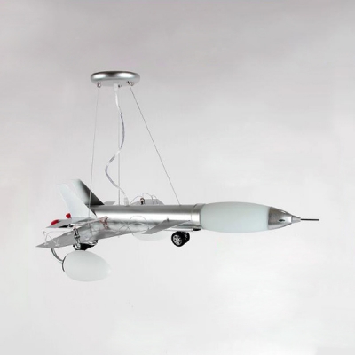 Cartoon Fighter Aircraft Chandelier Modern Metal Pendant Light in Blue/Silver for Nursery