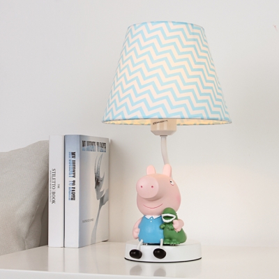 Child Bedroom Zig Zag Desk Light with Piggy Fabric 1 Light Animal Blue/Pink Reading Light