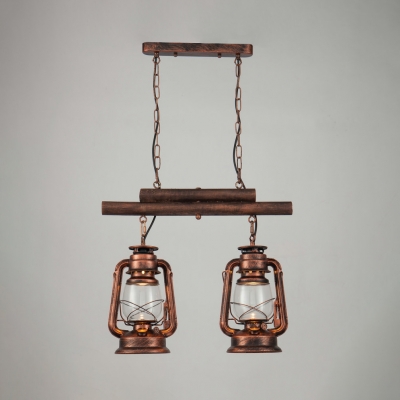 Cloth Shop Kerosene Island Lamp Metal 2 Lights Industrial Island Light in Aged Brass/Antique Copper