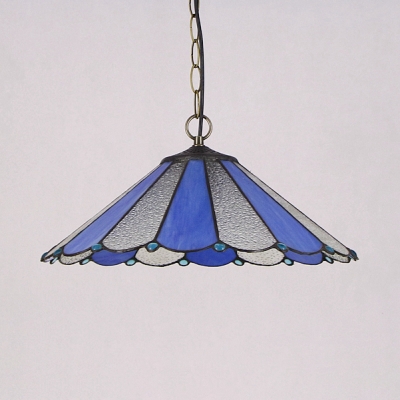 Contemporary Umbrella Shade Ceiling Pendant 1 Light Glass Hanging Light in Blue for Study Room