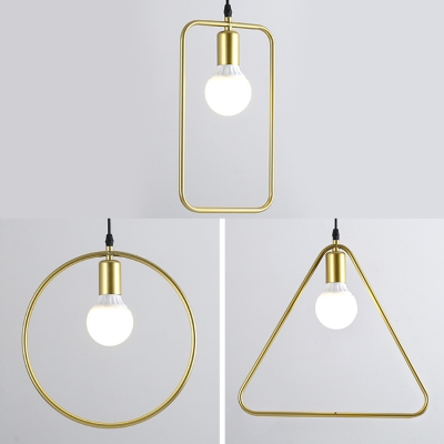 Contemporary Wire Frame Ceiling Light Metal 3 Lights Gold Linear/Round Canopy Hanging Lamp for Kitchen