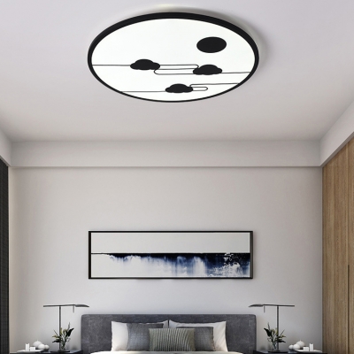 Creative Sky LED Flush Light Acrylic Black/White Ceiling Light in Warm/White/Third Gear for Child Bedroom