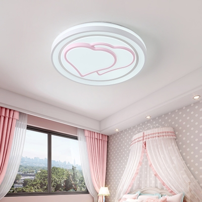 Cute Cartoon Pattern Ceiling Mount Light Acrylic Stepless Dimming/Warm/White LED Flush Light for Girls Bedroom