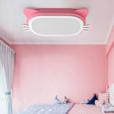 Cute Cat Flush Mount Light Acrylic Pink Ceiling Lamp in Warm/White for Kid Bedroom Kindergarten