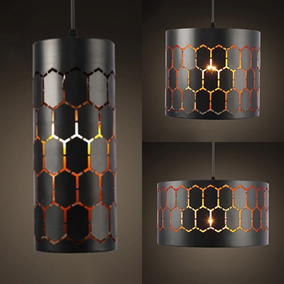 Cylinder Restaurant Pendant Light Metal 1 Light Industrial Style Suspension Light in Black