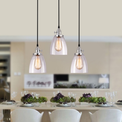 Dome Dining Room Island Light Glass 3 Lights Industrial Linear/Round Canopy Ceiling Light in Chrome