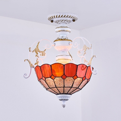 Dome Shade Bedroom Semi Flush Light Glass 2 Lights Mediterranean Style Ceiling Light