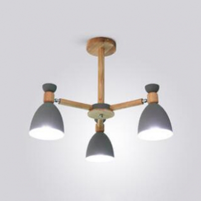 Dome Shade Kindergarten Chandelier Wood 3/6/8 Lights Contemporary Hanging Light in Gray/Green/White