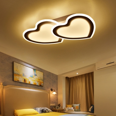 Double-Heart Living Room Ceiling Mount Light Acrylic Romantic Flush Light in Warm/White
