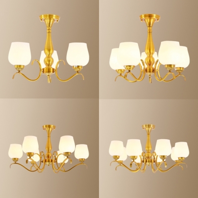Elegant Style Bud Shade Ceiling Light Frosted Glass 3/5/6/8 Lights Brass Ceiling Lamp for Study Room