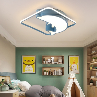Eye-Caring Dolphin Ceiling Light Acrylic Stepless Dimming/Third Gear LED Flush Mount Light for Kid Bedroom