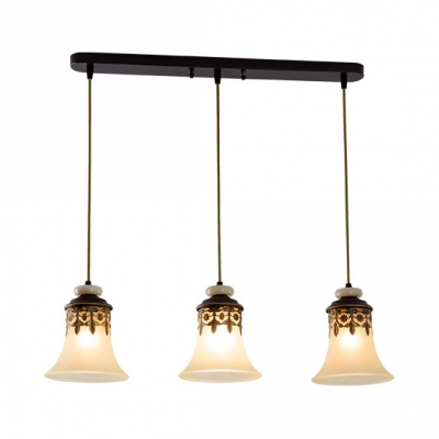 Frosted Glass Bell Pendant Lighting 3 Lights American Rustic Island Light with Linear/Round Canopy for Kitchen