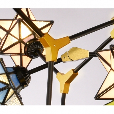 Glass Star Shape Chandelier Restaurant 9 Lights Tiffany Style Colorful Suspension Light