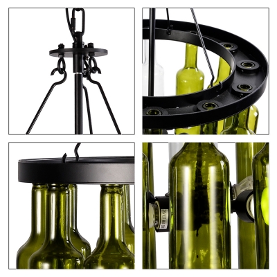 Glass Wine Bottle Chandelier Living Room 4 Lights Industrial Stylish Hanging Light in Green