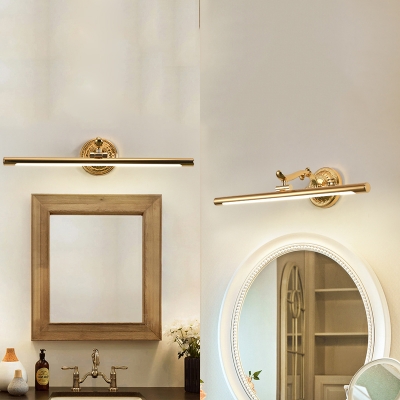Gold Tube Engraved Sconce Lamp Elegant Style Metal Antifogging LED Vanity Light in Neutral for Bathroom