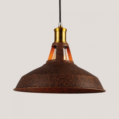 Antique Style Barn Shade Hanging Light 1 Light Metal Suspension Light in Rust for Factory