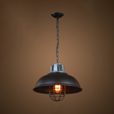 Metal Domed Shade Pendant Light with Wire Frame Restaurant One Head Industrial Pendant Lamp in Black