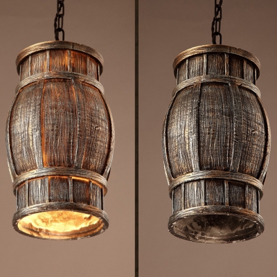 Resin Barrel/Vase Pendant Light 1 Light Antique Stylish Hanging Light in Brown for Cafe Bar