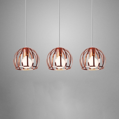 Industrial Globe Cage Pendant Lamp Metal 3 Heads Rose Gold Ceiling Pendant for Kitchen Bedroom