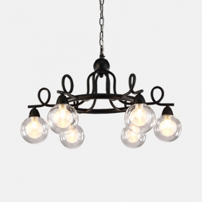 Industrial Orb Shade Chandelier 6/8 Lights Metal Pendant Light in Black for Living Room