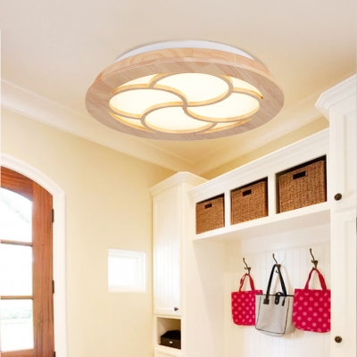 Key Shape Study Room Ceiling Lamp Wood Simple Stylish Beige LED Flush Light in Warm/White