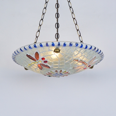 Living Room Bowl Pendant Light Stained Glass 16 Inch Tiffany Style Inverted Chandelier