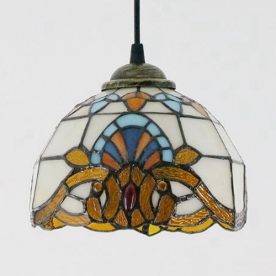 Living Room Dome Pendant Light Stained Glass 1 Light Tiffany Style Victorian Blue/Yellow Hanging Light