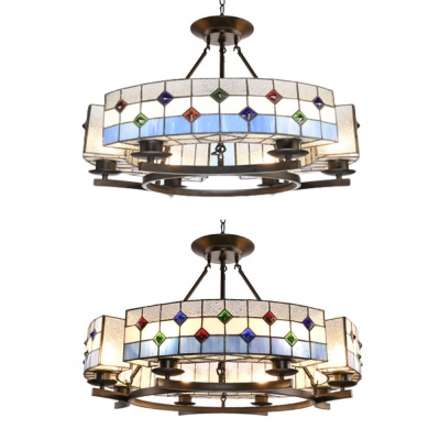 Mediterranean Style Blue Pendant Light Round 6/8 Lights Stained Glass Chandelier for Hotel