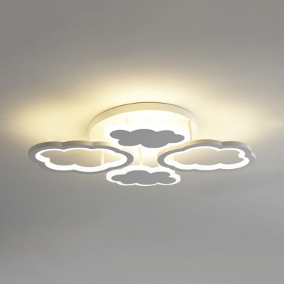 Metal Cloud Ceiling Lamp 4 Heads Simple Style LED Semi Flush Mount Light in Warm/White for Nursing Room