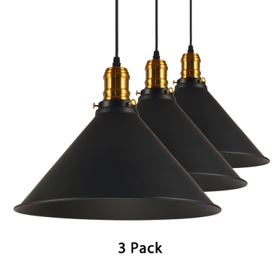 Metal Cone Shade Hanging Light 1/2/3 Pack 1 Light Antique Pendant Lamp in Black for Study Room