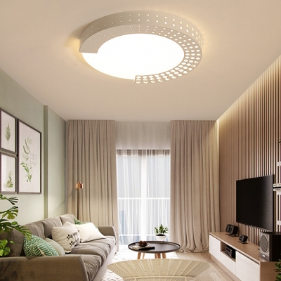 Metal Etched Ring Flush Light Living Room Contemporary Macaron Colored LED Ceiling Light in Warm/White