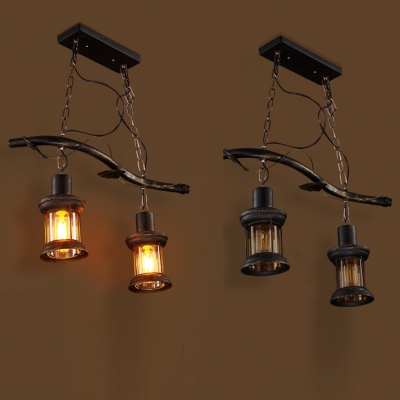 Metal Kerosene Pendant Light 2 Heads Industrial Suspension Light in Heritage Brass for Bar