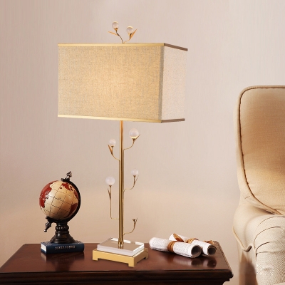 Modern Style Rectangle Desk Light with Beads Metal 1 Light Brass Study Light for Bedroom