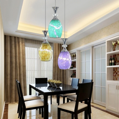 Multi-Color Globe/Oval Island Light 3 Lights Mosaic Glass Pendant Light for Restaurant Cafe