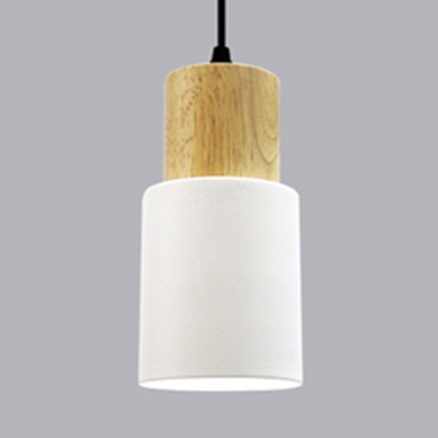 Nordic Style Cylindrical Pendant Light One Light Wood Candy Colored Hanging Light for Kitchen