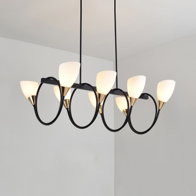 Nordic Style Up Lighting Island Pendant 6/8 Lights Frosted Glass Suspension Light in Black for Hotel